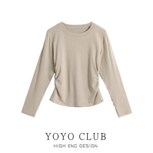 Thương Hiệu CLUB YOYO Nữ Áo Thun Dài Tay Dây Rút Xếp Ly Cổ Tròn Thon Gọn Áo Phong Cách Đi Lại Thời Trang Mùa Thu Cắt Ngắn