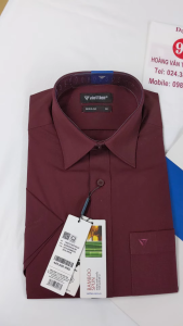 [Việt Tiến Sale] Sơ Mi Ngắn Tay - Regular (Suông) - Vạt Bầu - Đỏ đô màu trơn