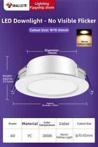 Bull | Home Use New Embedded LED Ceiling Light 75mm
