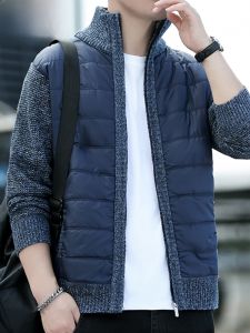 HENGYUANXIANG | Mens Thickened Fleece Knitted Sweater Cardigan Stand Collar Splicing Casual Outerwear Premium Quality Autumn Winter New Arrival