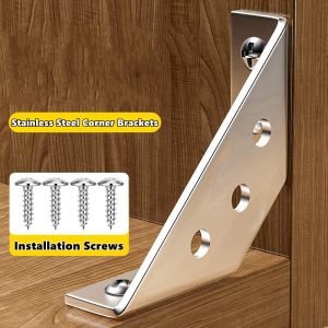 Universal Stainless Steel Furniture Corner Connector Angle Corner Bracket with Screws for Shelves Wood Furniture Cabinets