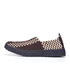 Summer Breathable Men Women Slip-On Elastic Closure Woven Flat Rubber Soled round Toe Casual Loafers Lightweight Rubber