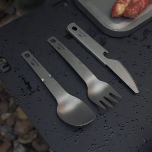 Naturehike 3-in-1 Titanium Tableware Set Portable Ultralight Cutlery Spoon Fork Knife Bottle Opener Camping Hiking Backpacking Dining Utensil
