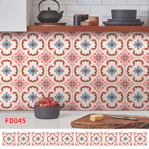 Waterproof Self Adhesive Wall Tiles Kitchen Bathroom Decorative Stickers Hotel Restaurant Decoration Retro Floral Tile Stickers