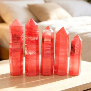 1pc Red Smelting Quartz Crystal Point Wand Tower Healing Stone Obelisk Meditation Home Decor Gift