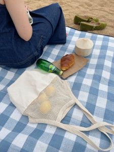 กระเป๋าผ้าลินินใบไม้ใหญ่สไตล์ฝรั่งเศส กระเป๋าสะพายไหล่แบบทอ ความจุขนาดใหญ่ กระเป๋าผ้าใบสไตล์ชายหาด กระเป๋าถือแบบอเนกประสงค์สำหรับฤดูร้อน