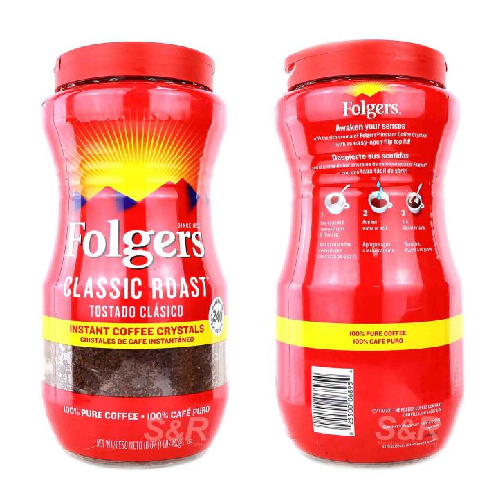 FOLGER Classic Roast Instant Coffee Crystals 453g Lazada PH