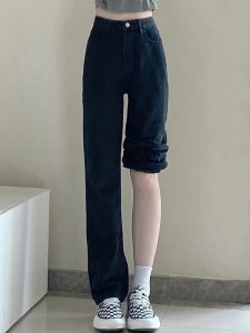 High Waist Fleece Lined Retro Bell Bottom Jeans Womens Autumn Winter Long Trousers Cotton Polyester Spandex Blend Anti-Wrinkle