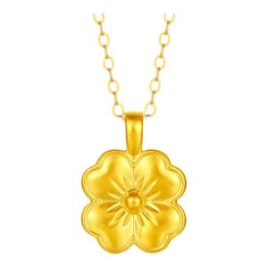 5D Hard Gold Four-Leaf Clover Pendant
