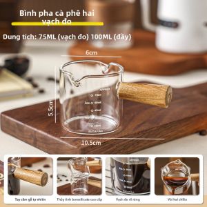 MEIDI | Bình Sữa Kính Tay Cầm Gỗ Dụng Cụ Pha Café Nhỏ Đôi Mồm Rót và Thước Đo