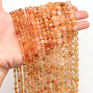4/6/8/10mm Natural Citrine Crystal Stone Beads Smooth Round Loose Gemstone Bead for Jewelry Making Diy Necklace Bracelet