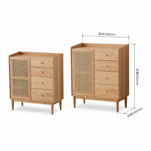 YUANSHI YUANSU | Natural Wood and Rattan Nordic Style Storage Cabinet