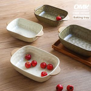 OMK Japanese Style Ceramic Rectangular Baking Pan with Two Ears Baking Trays & Pans