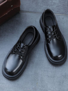 Leather Shoes for Men Low-top Chunky Heel Black