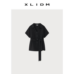 Professional Breathable V-Neck Waist Cinched Shirt Short Sleeves
