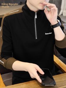 HENGYUANXIANG | Áo nỉ nam cổ đứng có khóa kéo dài tay áo cotton polyester thường ngày mùa thu chống nhăn giữ hình dạng