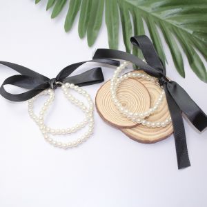 Quai giày vòng ngọc nơ thay thế quay giày cao gót Quai chuỗi hạt ngọc kết dây buộc ruy băng đủ màu