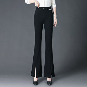 Aokawen | Blue Bell Bottom Jeans Womens New 2024 Spring Autumn Mid-aged Fashion Split High Waist Slimming Bell Pants Womens