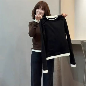 Áo Thun Dài Tay Màu Đen Ôm Vừa Vặn Cho Nữ Mùa Thu 2024 Áo Thun Cotton Màu Trơn Cổ Tròn Tay Dài Thường Ngày Phong Cách Hàn Quốc