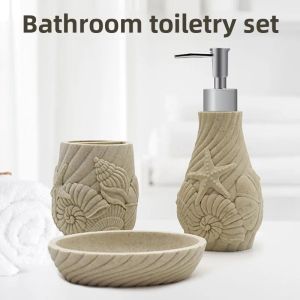 3pcs Natural Stone Bathroom Wash Storage Set Resin Lotion Bottles Toothbrush Cups Soap Dishes Light Luxury Retro Bathroom Set