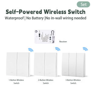 Press Lightl No Battery New Self Powered Wireless Switch AC 110v 220v Safety Wiring Receiver 1/2/3 Gang Waterproof Kinetic Panel
