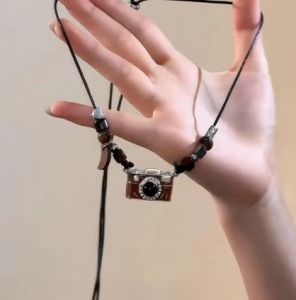 [Cutewomen2020] Vintage Camera Leather Cord Necklace Retro Pendant Perfect for Sweaters and Jackets