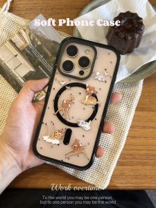 Cute Korean Style Girl Illustration Magnetic Absorption Black Edge Mobile Phone Case Suitable for Apple 17Pro 15Pro Max 14Pro Max 16