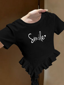 Letter Print Design Cute Cotton T-Shirt