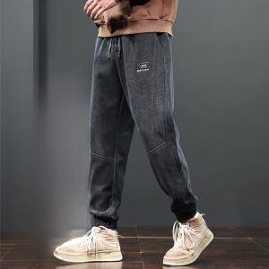 ROMON | Quần nhung kẻ dày mùa đông cho nam quần dài thể thao thường ngày rộng rãi có khóa kéo cạp vừa quần dài thoải mái