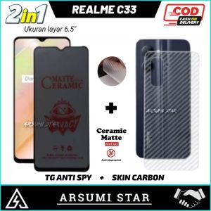 PROMO PAKET MURAH 2 IN 1 TEMPERED GLASS CERAMIC SPY REALME C33 TG ANTI GORES CERAMIC SPY + GARSKIN CARBON 3D
