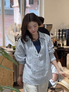 YUFUQING | Loose Fit Long Sleeve Sun Protection Shirt Womens Early Autumn New Style Comfortable Oversized Striped Turn-down Collar Top