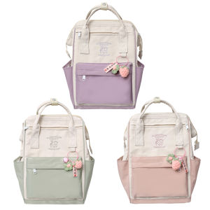 【HOSPORT】Color Matching Simple Backpack with Pendant Large Capacity Nylon Backpack Multi Pocket Rucksack for Women Girls