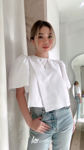 Puff-sleeved Overlap Modern Filipiniana Top For Women Loose Short Fashion Shirt 2529