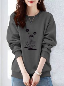 เสื้อสเวตเตอร์คอกลมแขนยาวพิมพ์ลายแฟชั่นสำหรับผู้หญิง ทรงหลวม ทรงสลิมฟิต ทรงเกาหลี เสื้อชั้นใน แฟชั่นฤดูใบไม้ร่วง/ฤดูหนาว