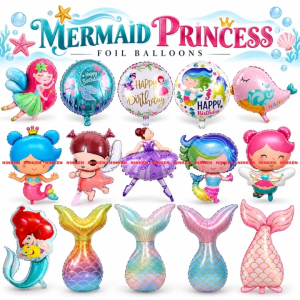 Mermaid Princess Foil Balloon Belon Duyung Birthday Party Decoration