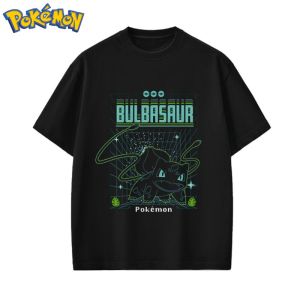 Pokémon Handheld Game Bulbasaur New Printed T-shirt Mens and Womens Summer Street Y2K Harajuku Loose Casual Sleeve Top