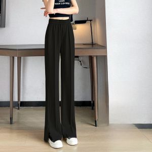 YAMIANNV | High Waist Wide Leg Suit Pants For Women Summer Thin Loose Casual Trousers Slit Design Floor Length Slimming Effect