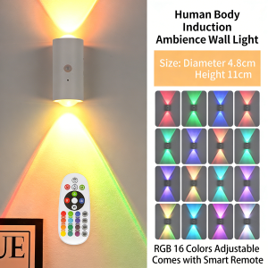 RGB Motion Sensor Wall Lights Rechargeable Magnetic LED Stair Lights 16 Colors Dimmable with Remote for Stairway Bedroom Hallway