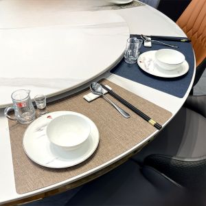 Leather Dining Mat Waterproof Oil Resistant Hotel Restaurant Table Pad Fan Square Western Restaurant Pad Chinese Style Pure Color