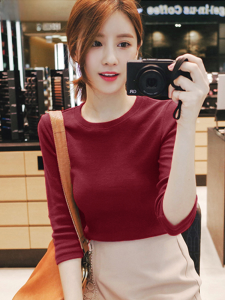 Summer Womens Wine Red White Short Sleeve T-Shirt Half Sleeve Base Shirt Pure Color Basic Style Slim Fit round Neck Top