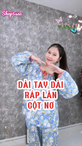 [HCM] Đồ bộ tole lanh nữ mặc nhà quần dài áo tay dài cài nút viền màu SHOP5SAO (43-75kg)-Link 2