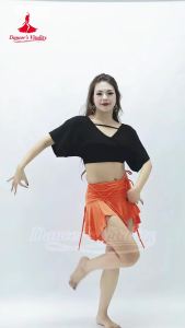 Bộ 2 Món Quần Áo Tập Múa Bụng Nữ Áo Ngắn Tay Rộng Rãi Kèm Chân Váy Ngắn Gợi Cảm Trang Phục Tập Luyện Múa Phương Đông