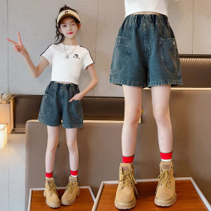 Girls Summer Fashionable Casual Thin Denim Shorts Children Mid-Term Large Children Korean Style Elastic Waist Short Pants