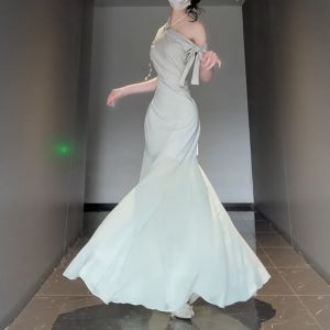 CHANGTONG | Gentle Style Unique Non-Collision Design One-Shoulder Fishtail Slim Long Dress
