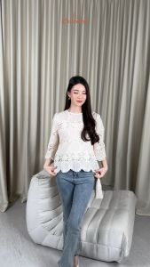 Clouwny Rosini Lace Blouse Atasan Wanita Premium Lace Korean Look