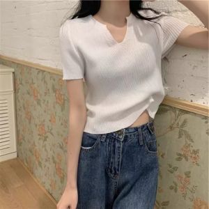 LUQIAN | Summer Novelty Regular Shoulder V-Neck Ice Silk Knit Large Size Womens T-Shirt