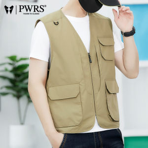 Mens Casual Fishing Vest Spring Autumn New Style Multi-Pocket Outdoor Sports Photography Leisure Workwear Large Size Shoulder Pad