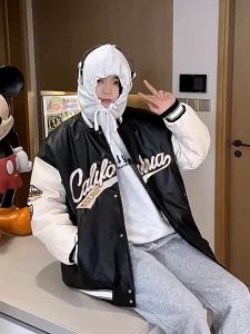 SINRANSINYA丨Áo Khoác Nam-Áo Khoác Da đồng phục bóng chày áo khoác đôi nam Áo khoác họa tiết thêu đơn giản