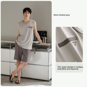 yuenei | Mens Summer Sleepwear Modal Cotton Sleeveless Vest Shorts Home Clothes Outdoor Wearable Set Casual Loose Fit Round Neck