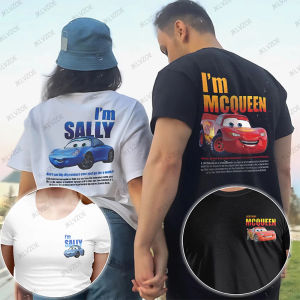 Lightning Mcqueen and Sally Double-sided Print Women Men T Shirt Cotton Short Sleeve O-neck Tees Streetwear Casual Couple Tops